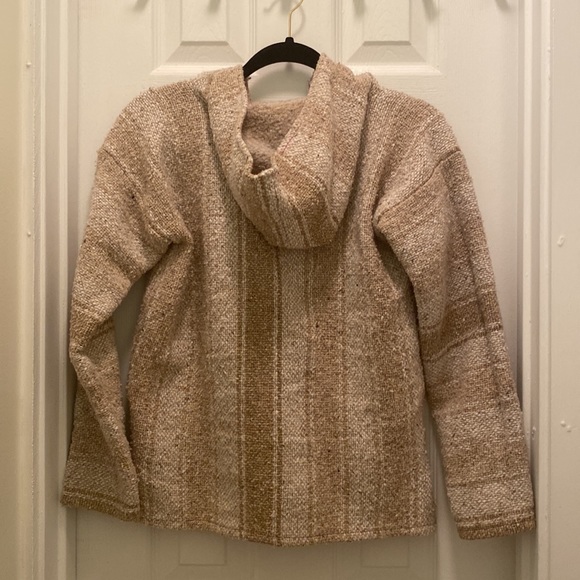 Authentic Mexican Baja pancho hoodie, size S, color is white and cream. - Picture 2 of 5